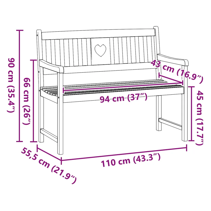 Banc extérieur Naturel 110 x 55,5 x 90 cm Bois d'Acacia Massif - 9