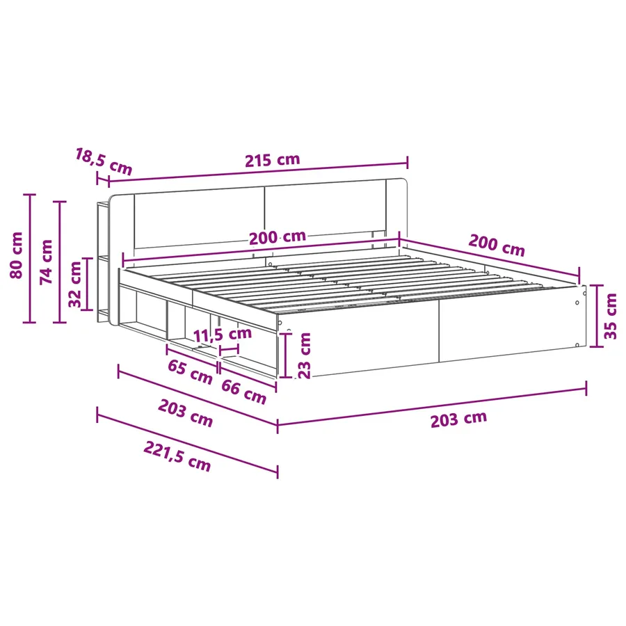 Cadre de lit avec rangement Sonoma gris 200 x 200 cm - 8