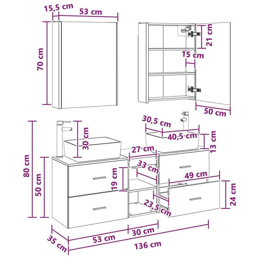 Ensemble de mobilier de salle de bain 5 pcs Sonoma gris - 14