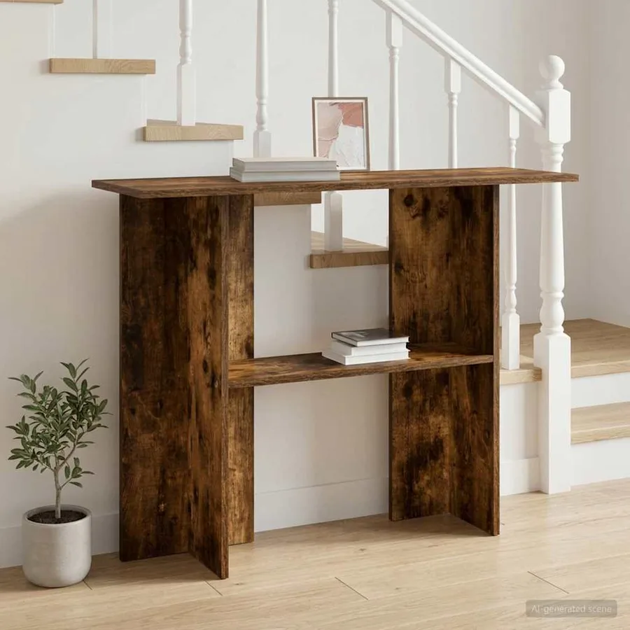 Table console Chêne fumé 100 x 30 x 75 cm Bois d'ingénierie - 4