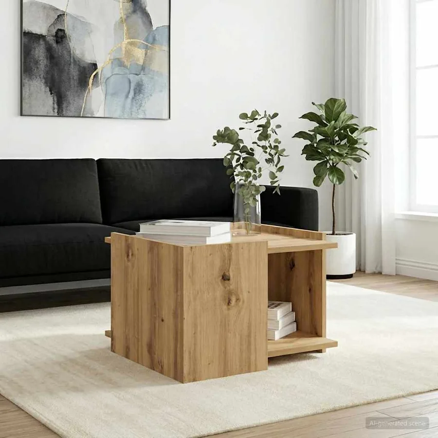 Table basse Chêne artisanal 50,5 x 50 x 33 cm Bois d'ingénierie