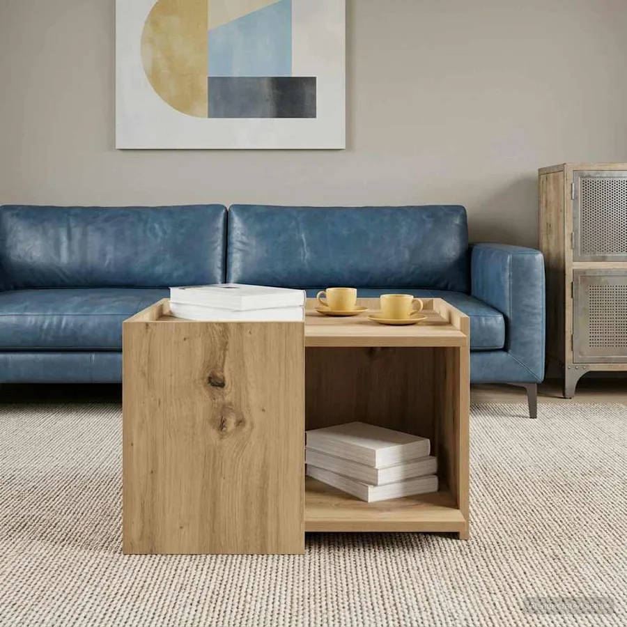 Table basse Chêne artisanal 50,5 x 50 x 33 cm Bois d'ingénierie - 4