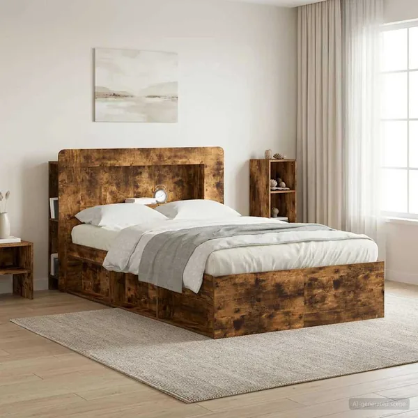 Cabinet de Tête de Lit Chêne fumé Bois d’ingénierie
