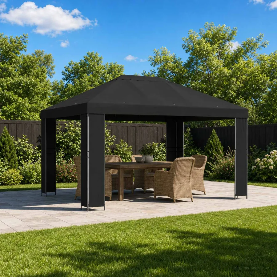 Pavillon 4 × 3 m Noir Polyester et Acier 190 gsm