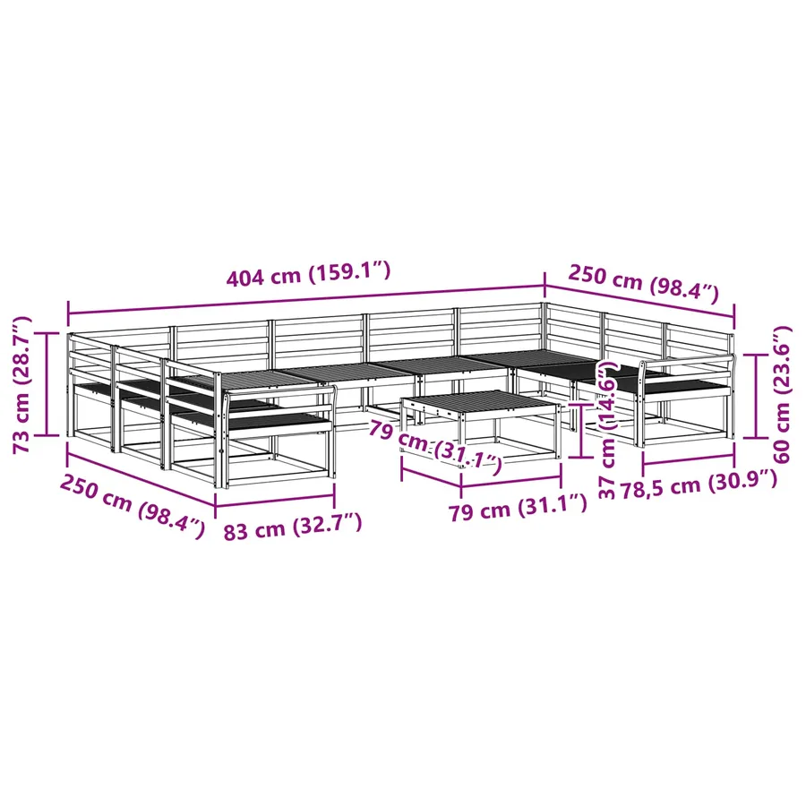 Ensemble de canapés d'extérieur 10 pcs Naturel - 11