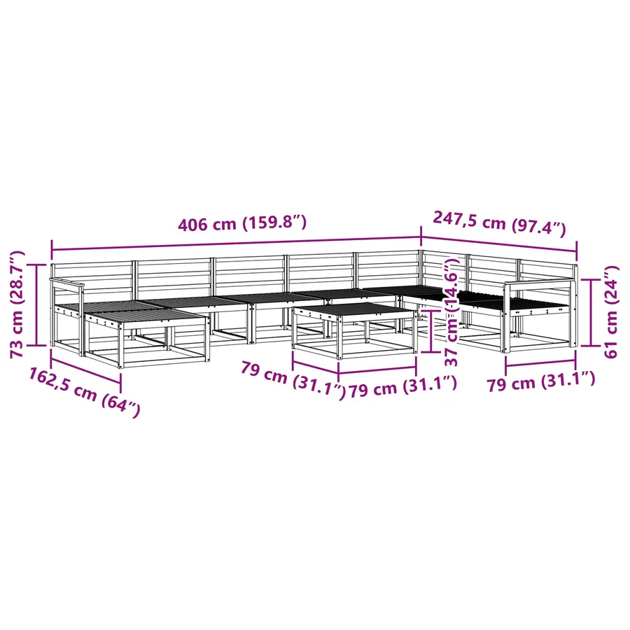 Ensemble de canapés d'extérieur 9 pcs Naturel - 11