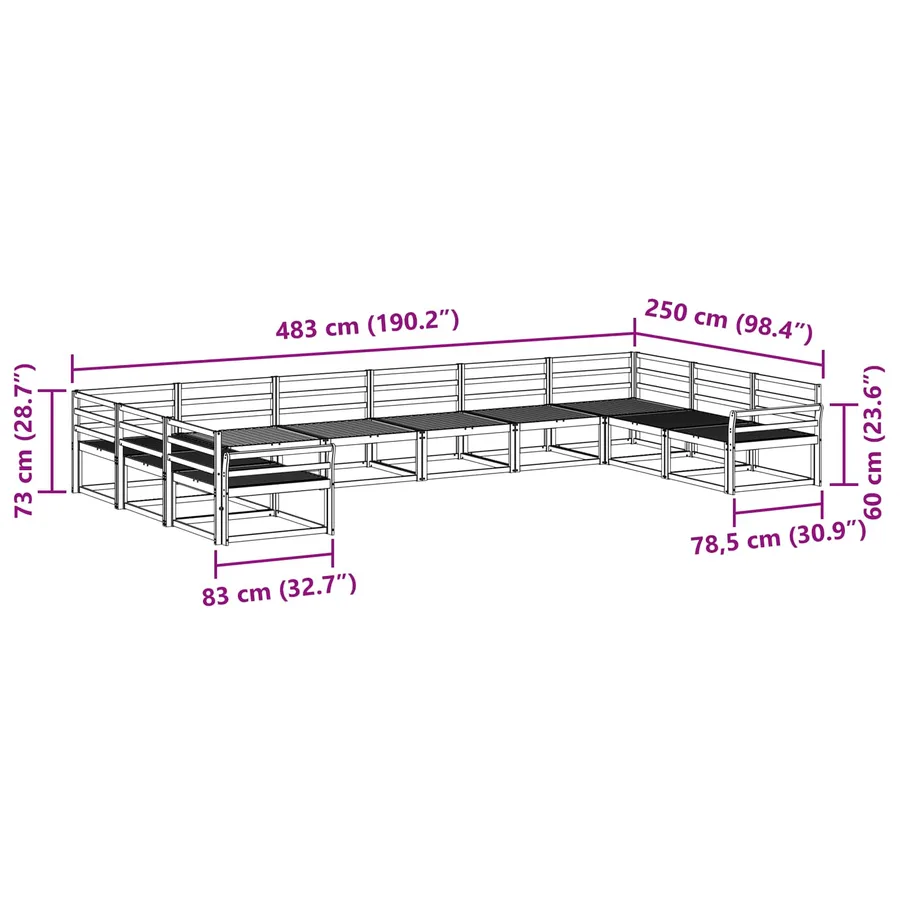 Ensemble de canapés d'extérieur 10 pcs Naturel - 9