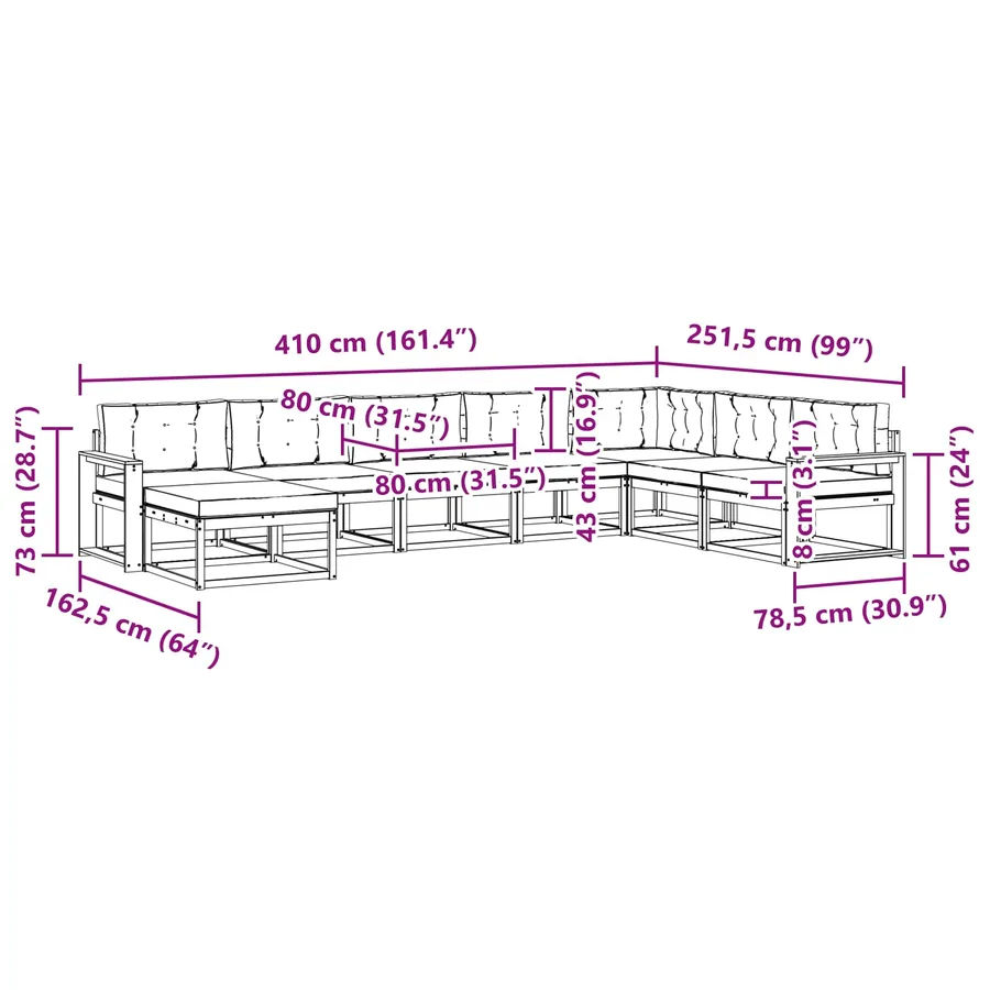 Ensemble de canapés d'extérieur 8 pcs Naturel et Crème - 9