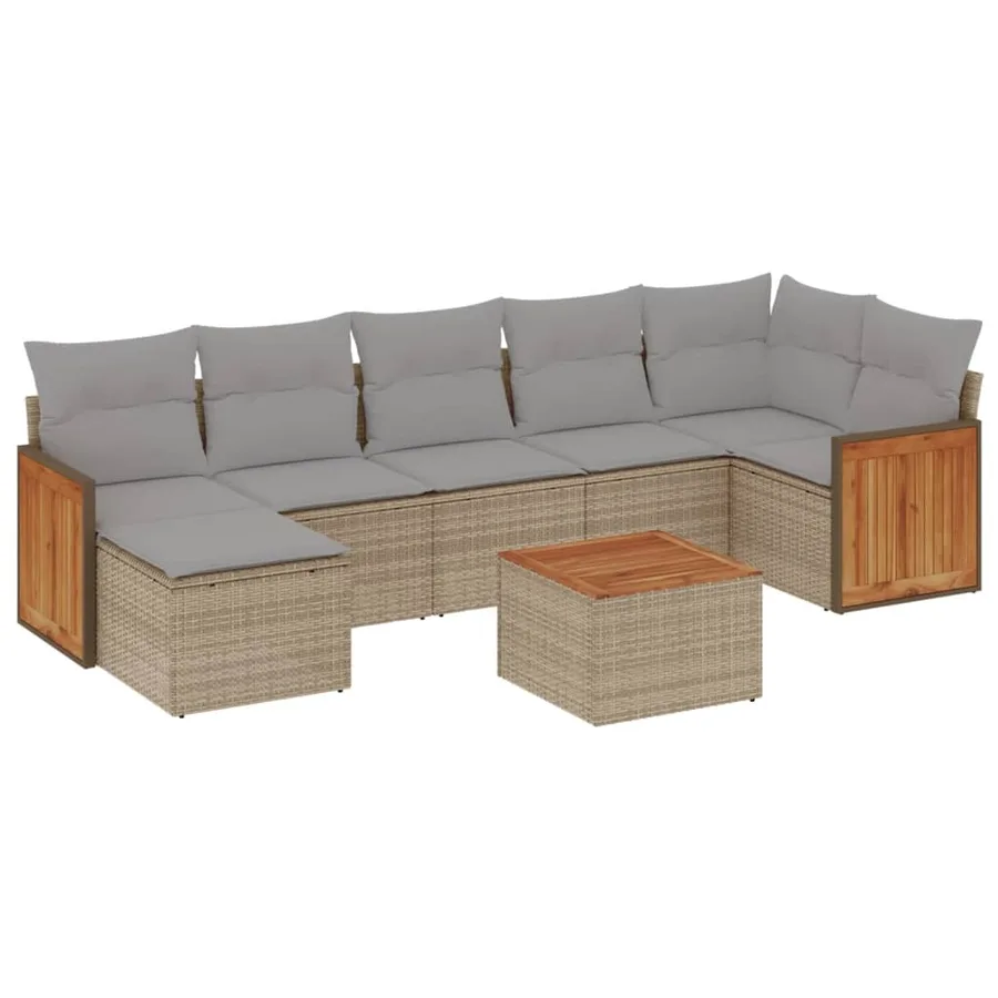 Salon de jardin avec coussins 8 pcs beige résine tressée - 9