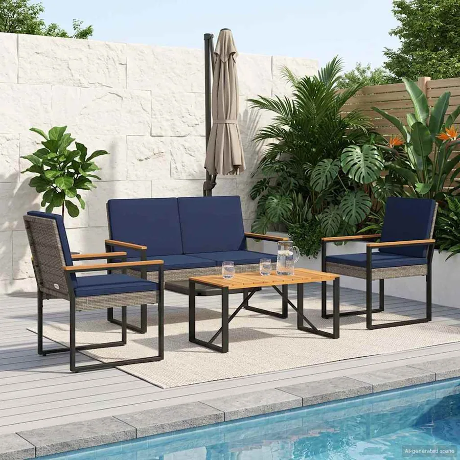 Ensemble de meubles d'extérieur 4 pcs Gris et bleu marine
