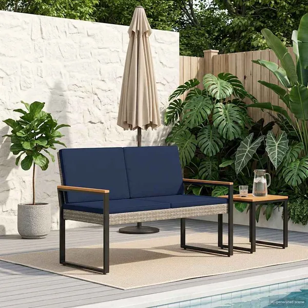 Banc extérieur Gris et bleu marine 107 x 61 x 80 cm polyrotin