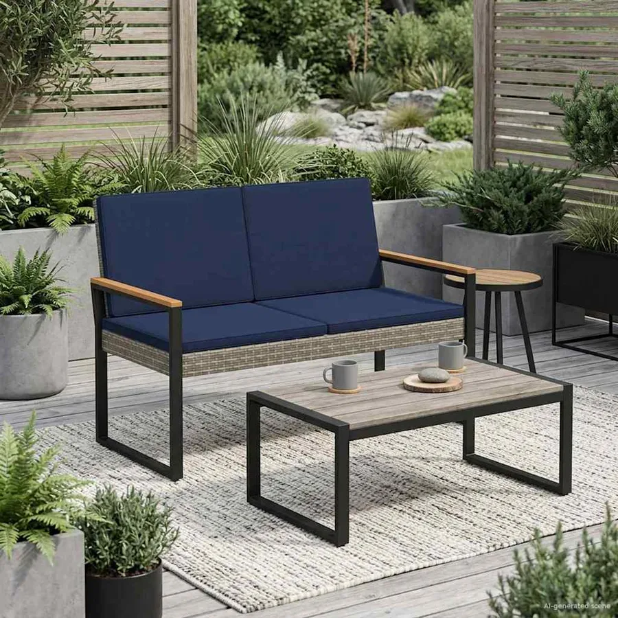 Banc extérieur Gris et bleu marine 107 x 61 x 80 cm polyrotin - 3