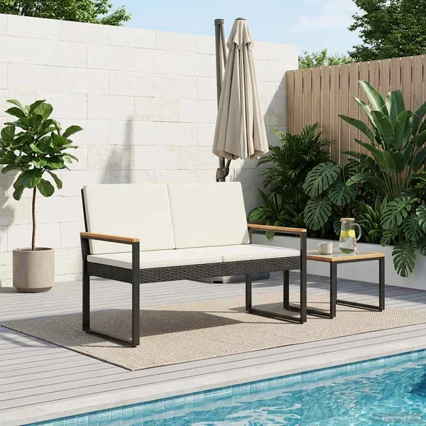 Banc extérieur Noir et blanc crème 107 x 61 x 80 cm polyrotin