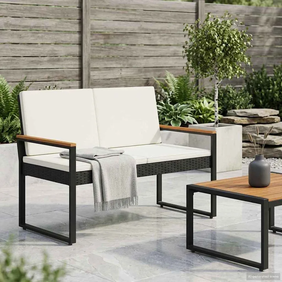 Banc extérieur Noir et blanc crème 107 x 61 x 80 cm polyrotin - 3