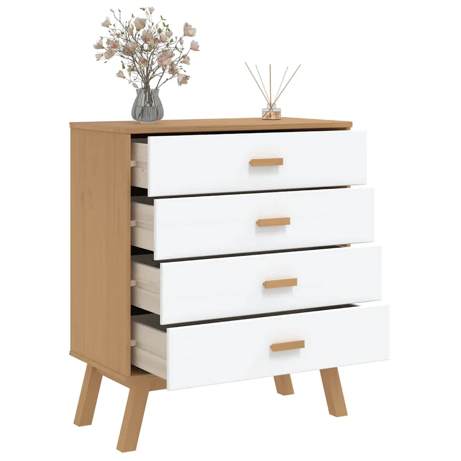 Armoire à tiroirs OLDEN blanc et marron bois de pin solide - 5