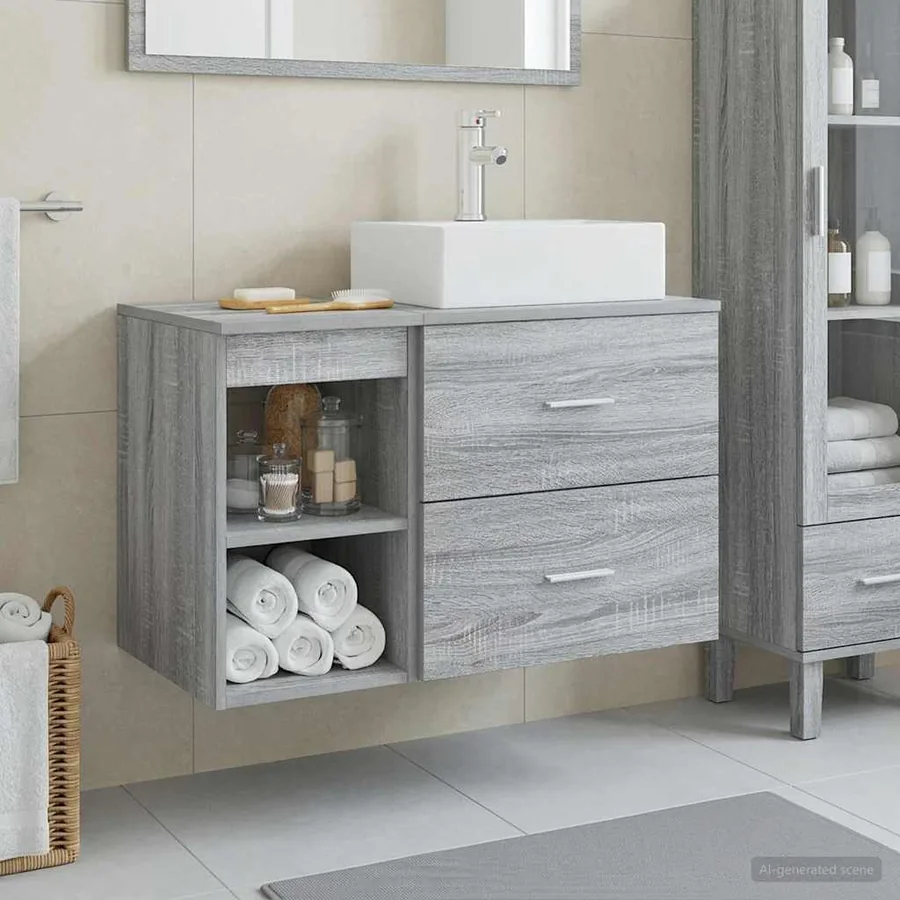 Ensemble de mobilier de salle de bain 2 pcs Sonoma gris
