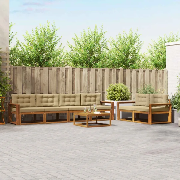 Ensemble de canapés d'extérieur 7 pcs Naturel et Beige