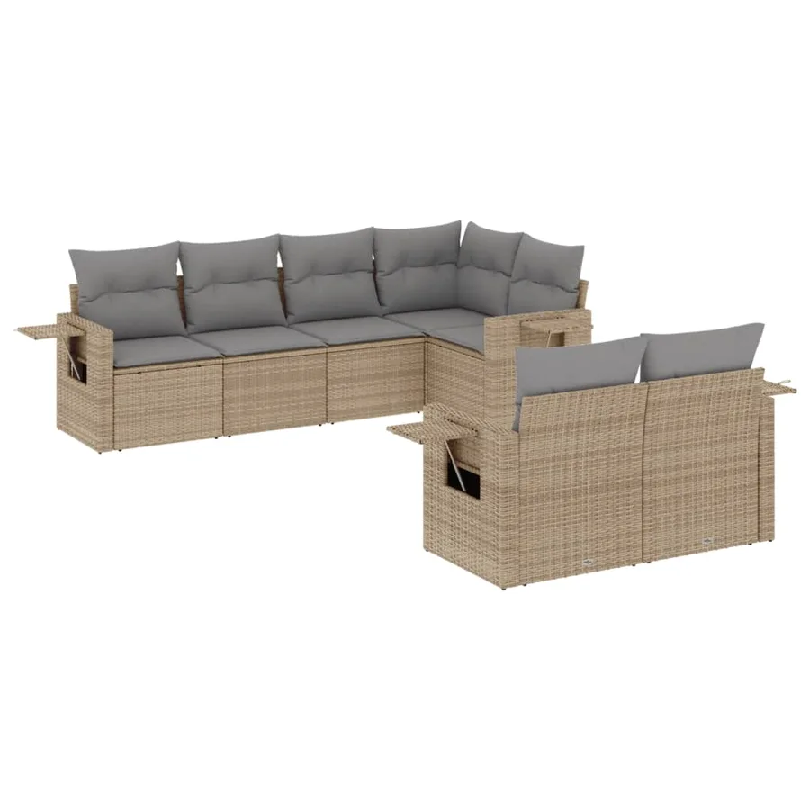 Salon de jardin avec coussins 7 pcs beige résine tressée - 2