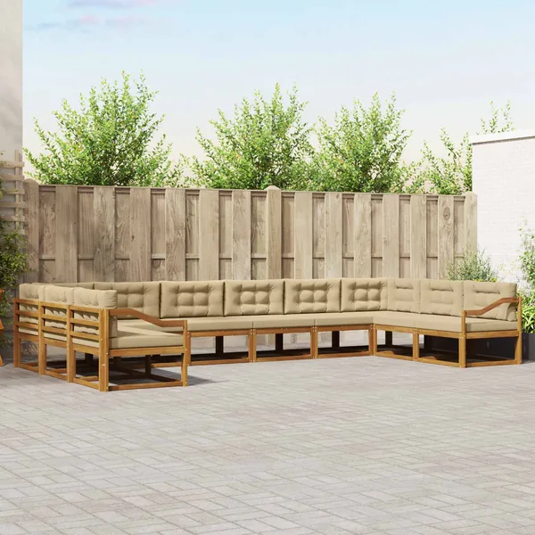 Ensemble de canapés d'extérieur 10 pcs Naturel et Beige