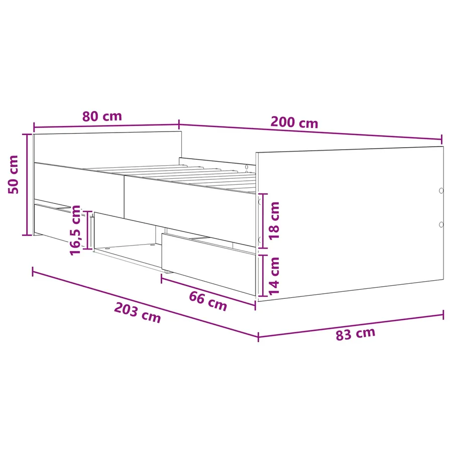 Cadre de lit avec rangement Chêne artisanal 80 x 200 cm - 8