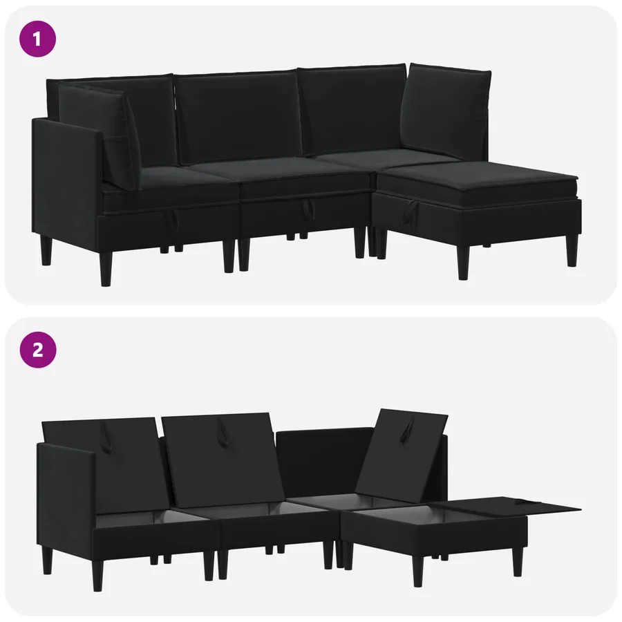 Ensemble de meubles pour le salon 4 pcs Noir Velours - 10