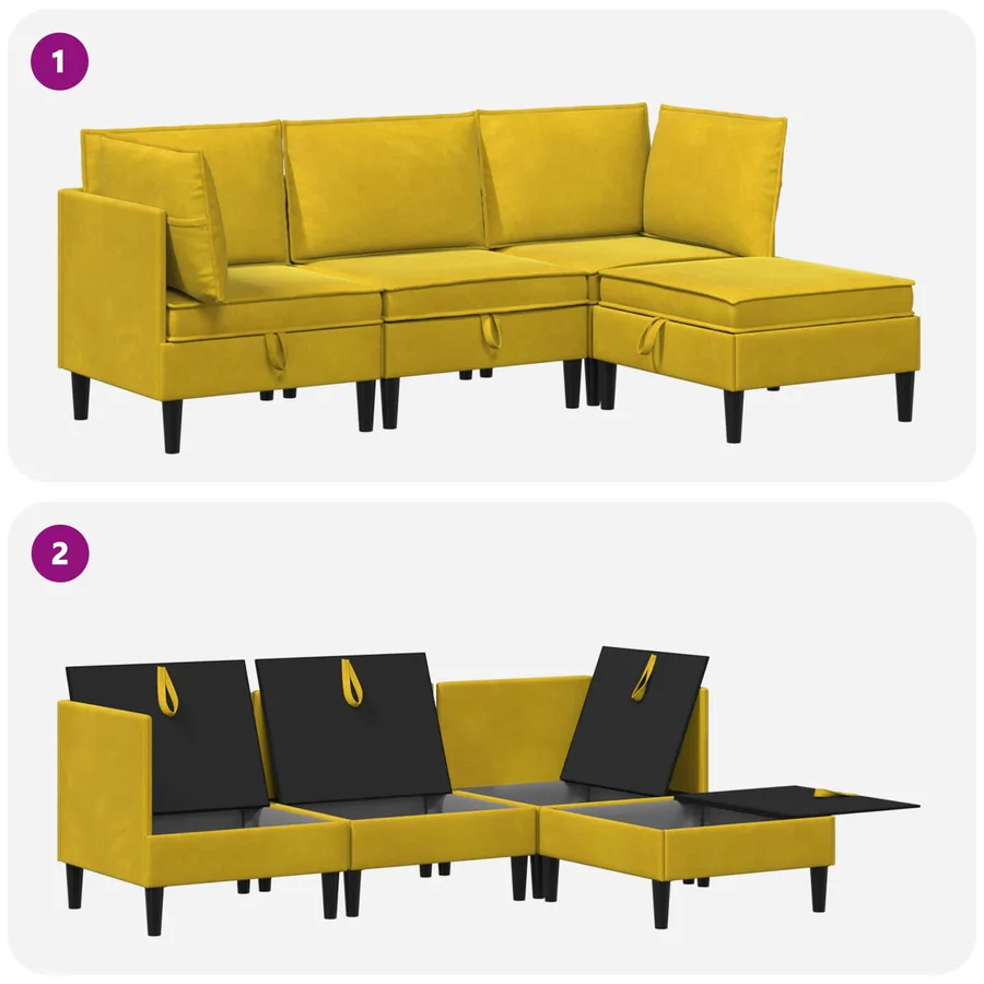 Ensemble de meubles pour le salon 4 pcs Jaune Velours - 10