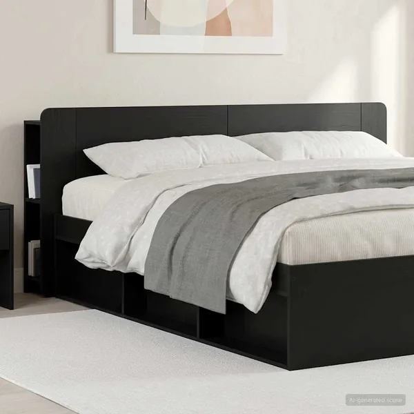 Cabinet de Tête de Lit avec stockage Noir Bois d'ingénierie