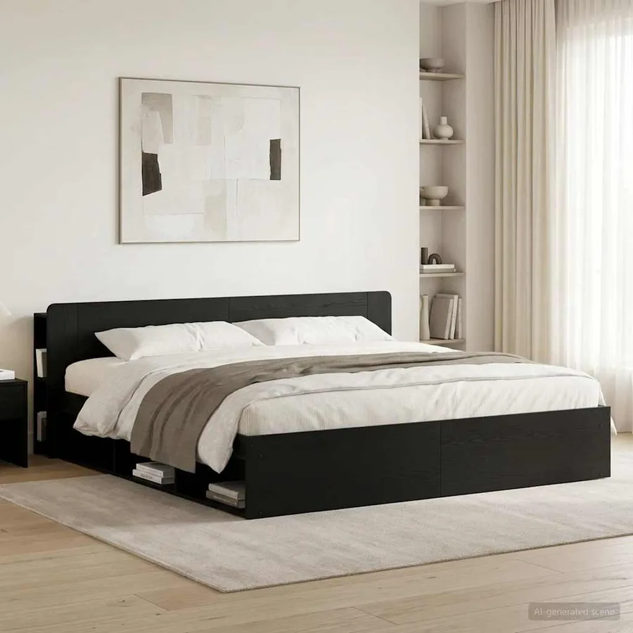 Cabinet de Tête de Lit avec stockage Noir Bois d'ingénierie - 4