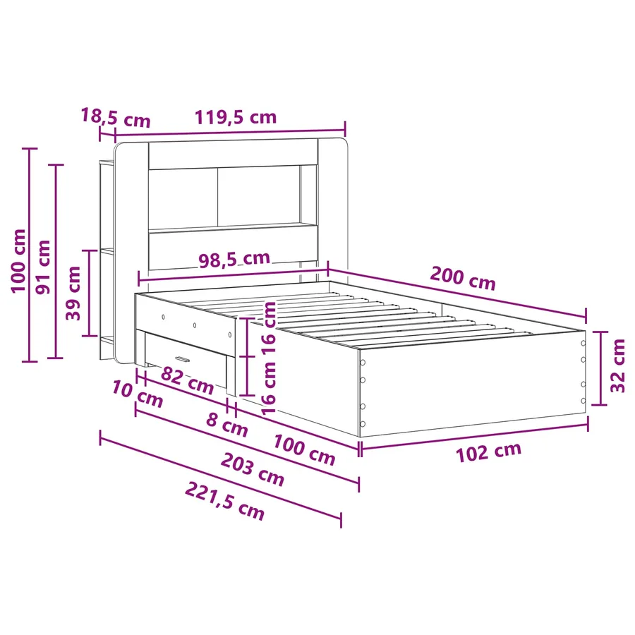 Cadre de lit avec rangement Bois ancien 100 x 200 cm - 8