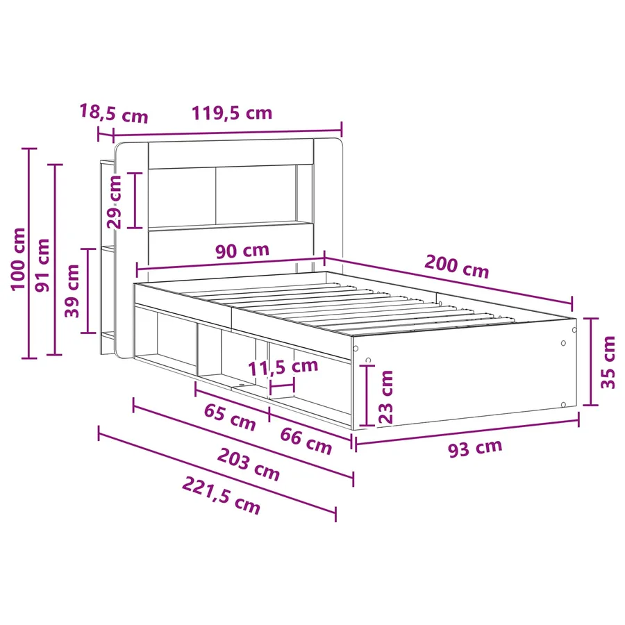 Cadre de lit avec rangement Bois ancien 90 x 200 cm - 9