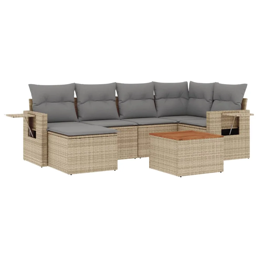 Salon de jardin avec coussins 7 pcs beige résine tressée - 2