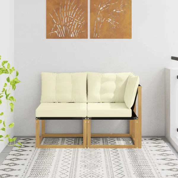 Canapé d’extérieur milieu et coin avec coussin 2 Pièce Blanc