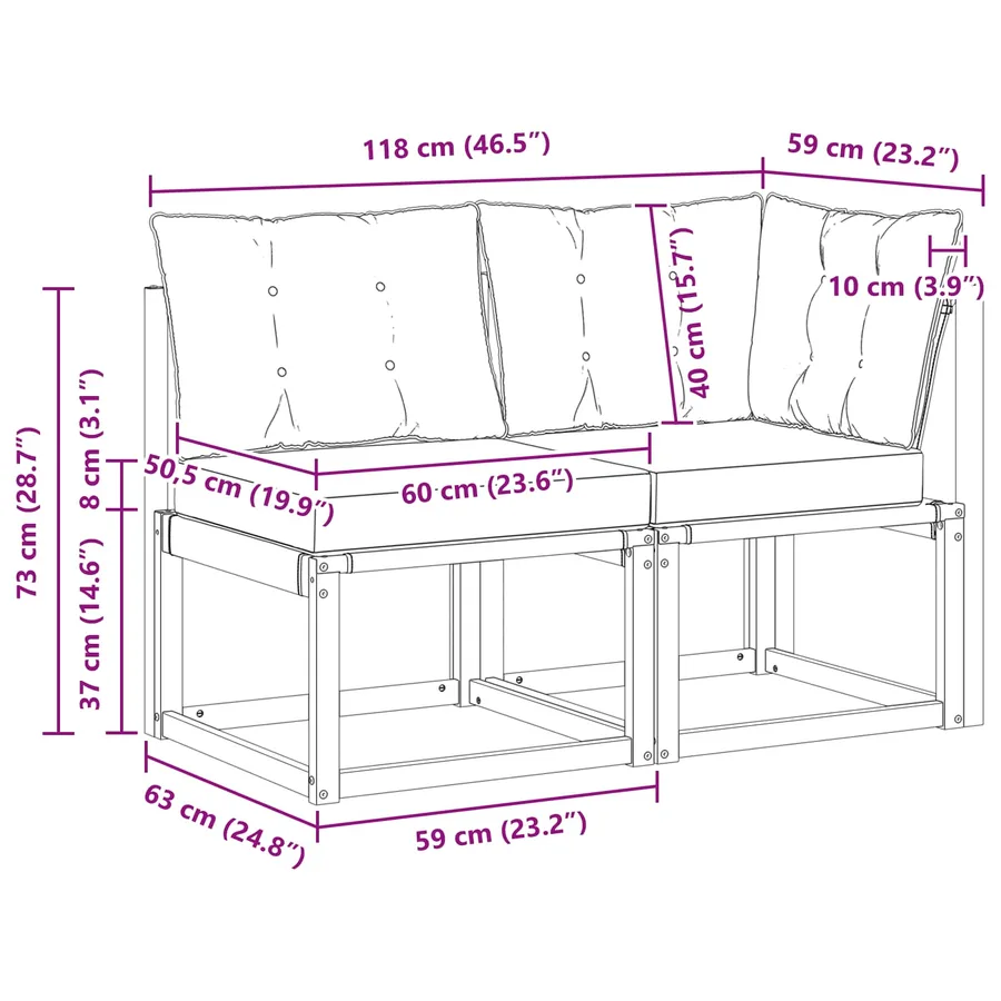 Canapé d’extérieur milieu et coin avec coussin 2 Pièce Blanc - 8