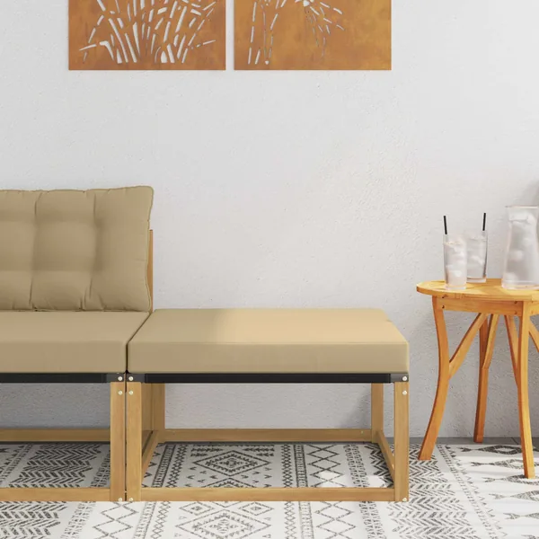 Pouf d'Extérieur Bois d'acacia massif et Textilène Blanc
