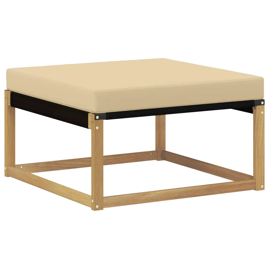 Pouf d'Extérieur Bois d'acacia massif et Textilène Blanc - 2