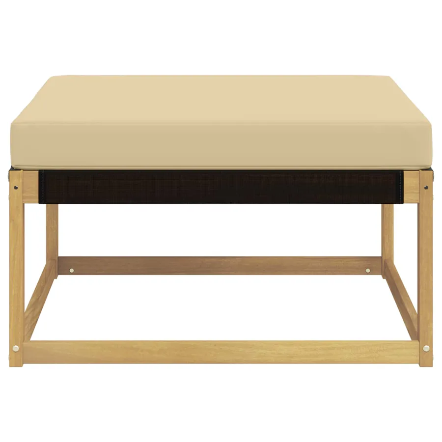 Pouf d'Extérieur Bois d'acacia massif et Textilène Blanc - 5