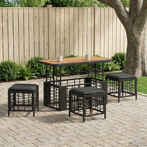 Ensemble de salle à manger pour jardin 4 pcs Noir et gris