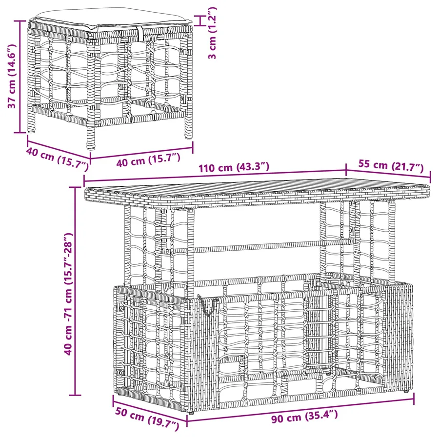 Ensemble de salle à manger pour jardin 4 pcs Noir et gris - 12
