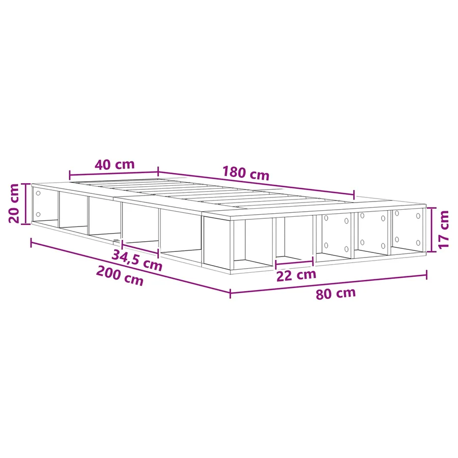 Cadre de lit avec rangement Chêne artisanal 80 x 200 cm - 8