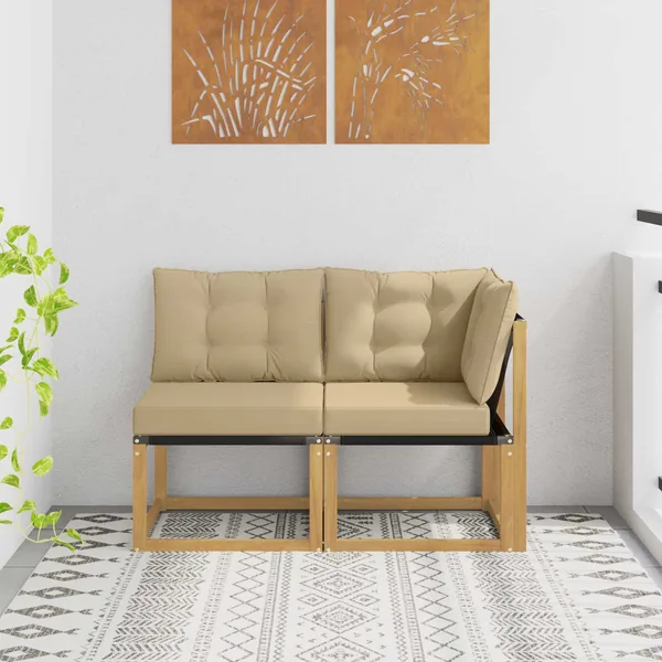 Canapé d’extérieur milieu et coin avec coussin 2 Pièce Blanc
