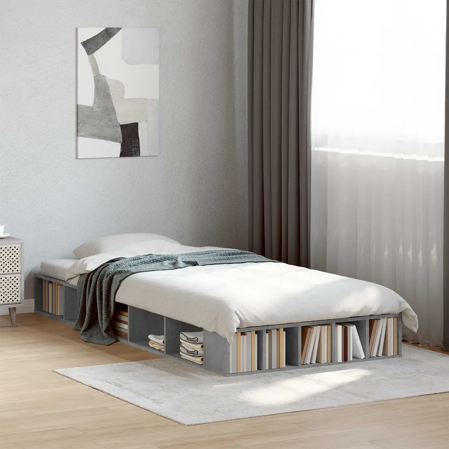 Cadre de lit avec rangement avec étagère Gris béton 80 x 200 cm