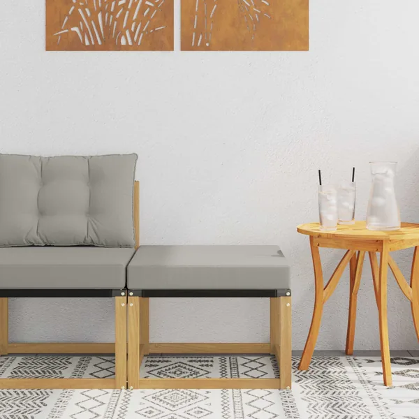 Pouf d'Extérieur Bois d'acacia massif et tissu Textilène Blanc