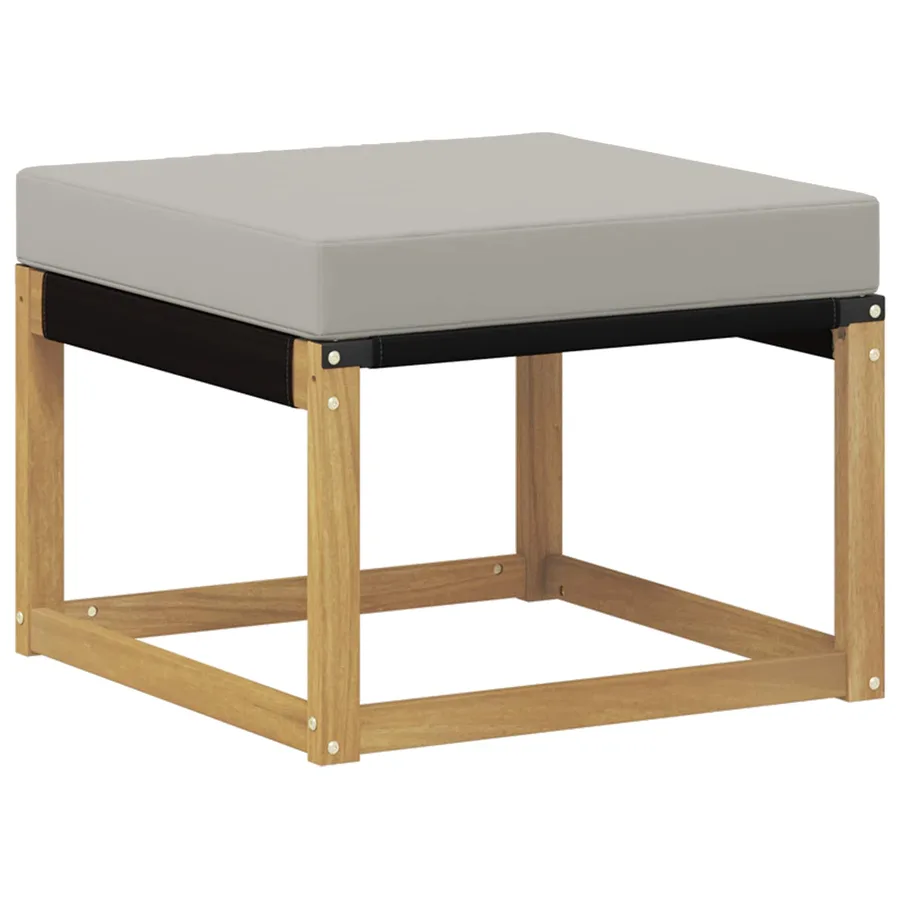 Pouf d'Extérieur Bois d'acacia massif et tissu Textilène Blanc - 2