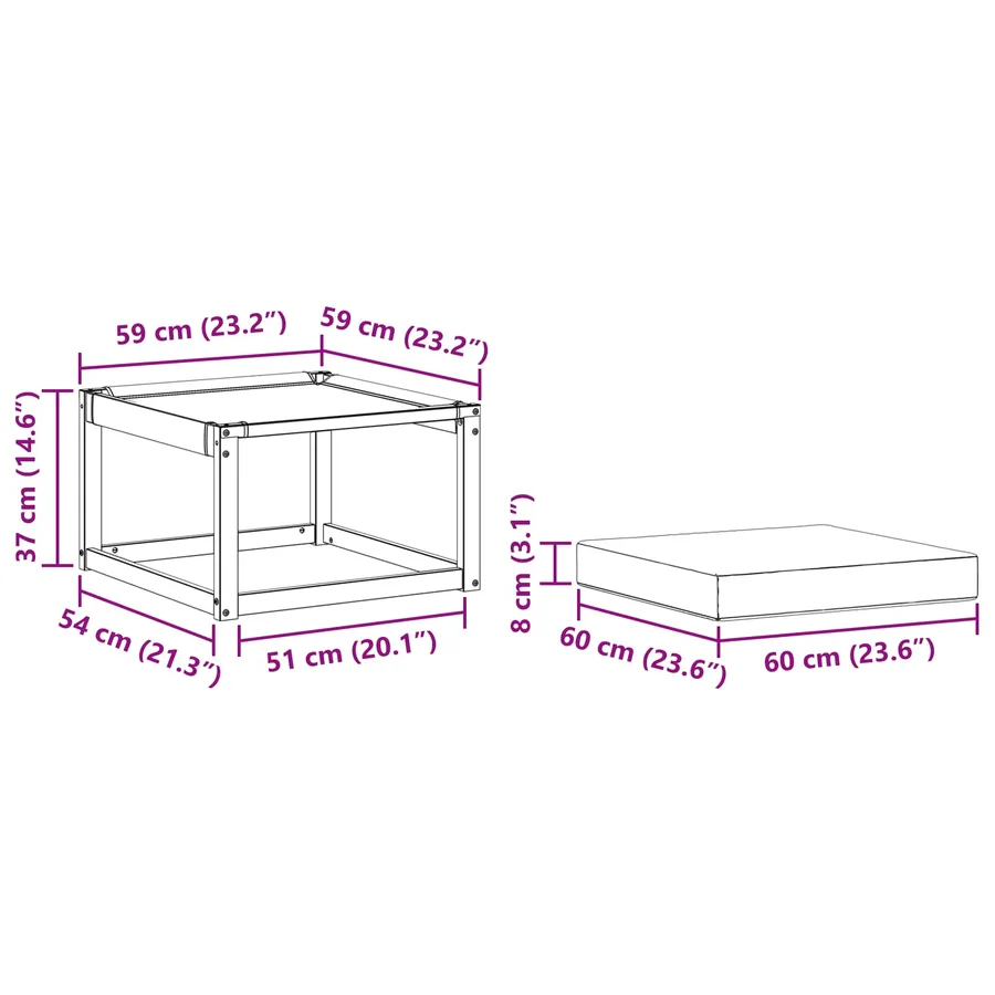 Pouf d'Extérieur Bois d'acacia massif et tissu Textilène Blanc - 9