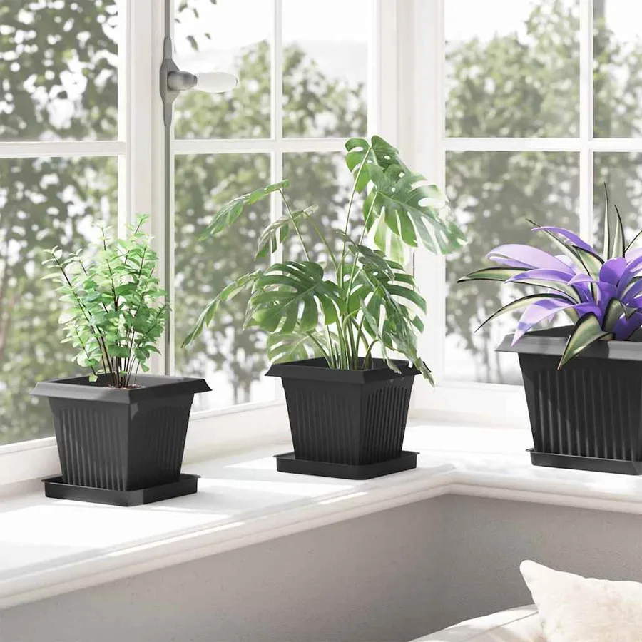 Pot de Fleurs Carré 24 pcs Noir 16 x 16 x 14 cm Plastique - 4