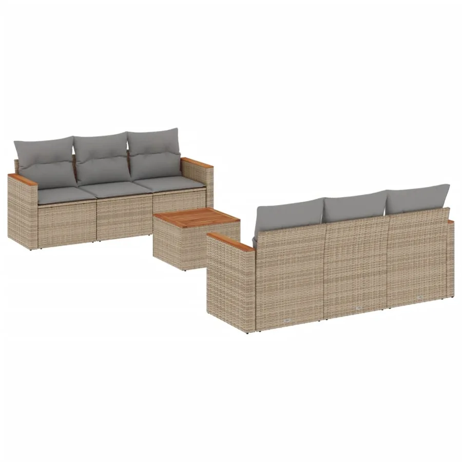 Salon de jardin avec coussins 7 pcs beige résine tressée - 2