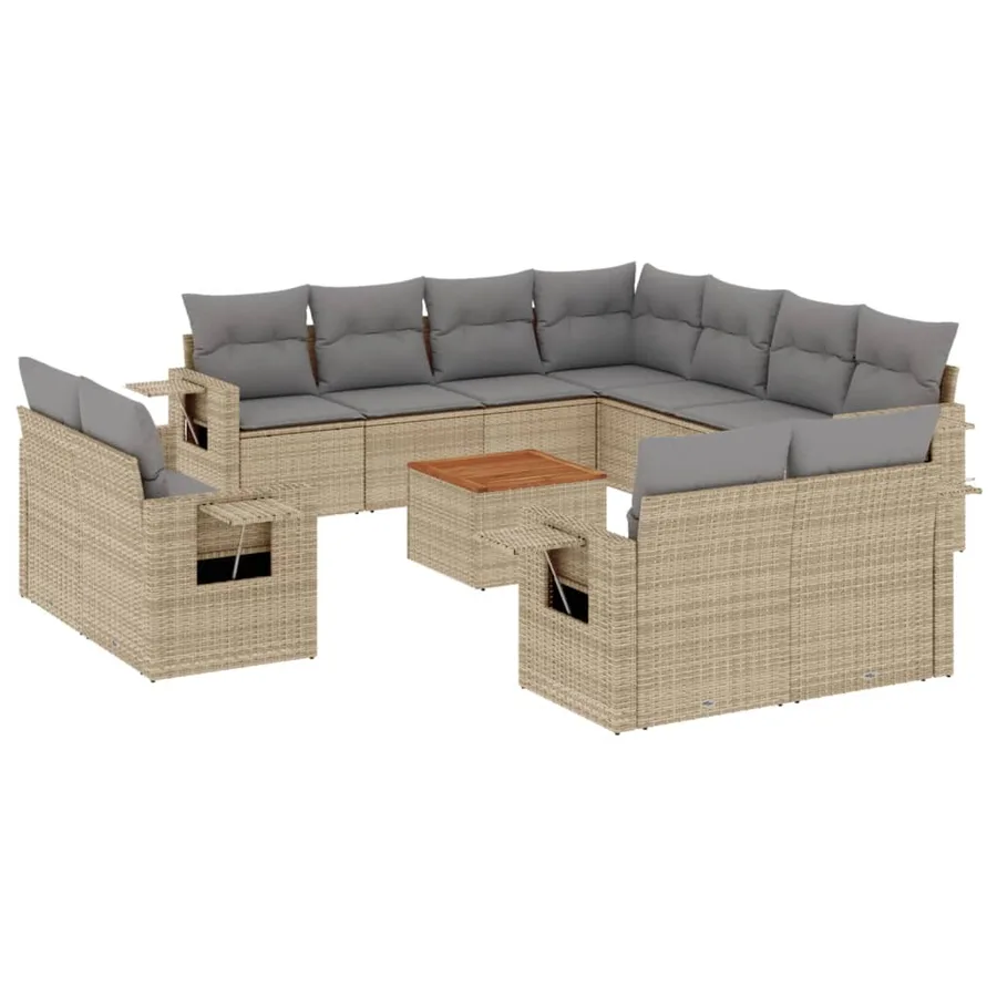 Salon de jardin avec coussins 12 pcs beige résine tressée - 2