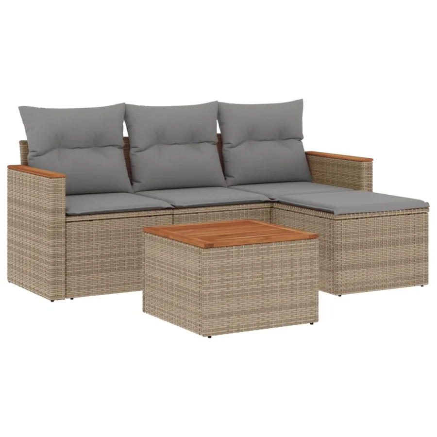 Salon de jardin avec coussins 5 pcs beige résine tressée - 2