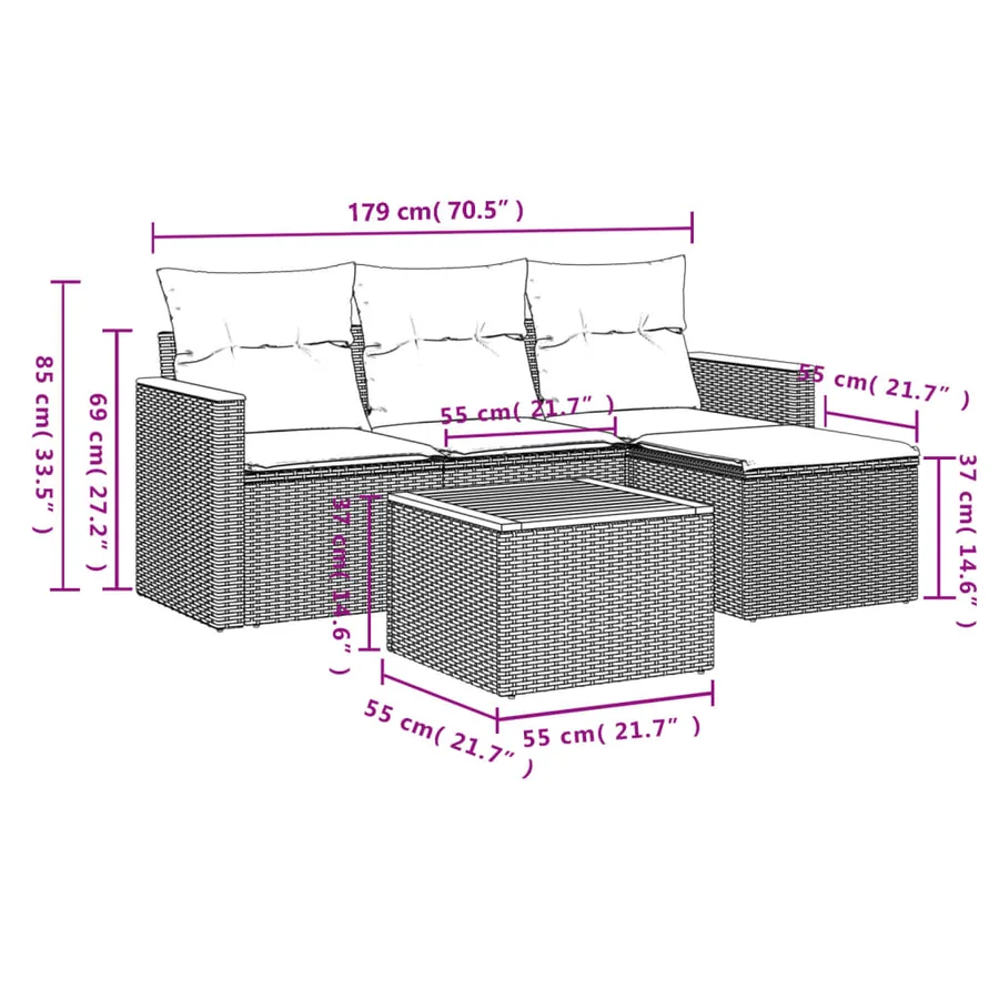 Salon de jardin avec coussins 5 pcs beige résine tressée - 3