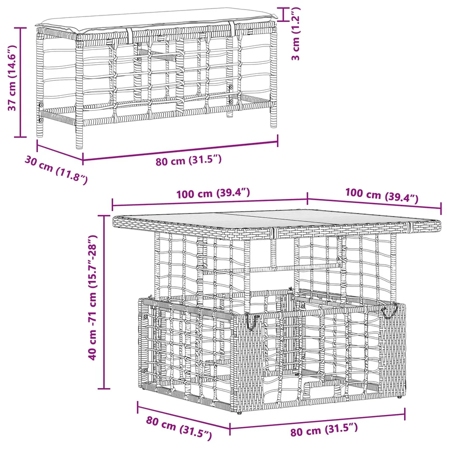 Ensemble de salle à manger pour jardin 3 pcs Nature et Blanc - 12